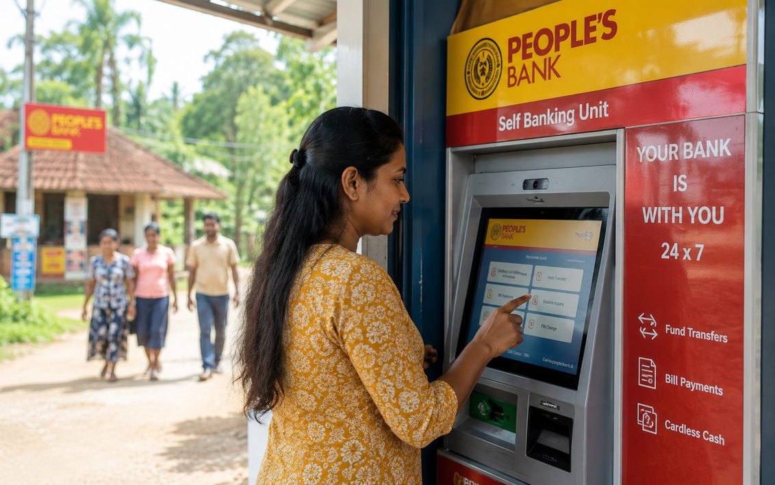 People’s Bank self-service banking unit in a rural community in Sri Lanka.
